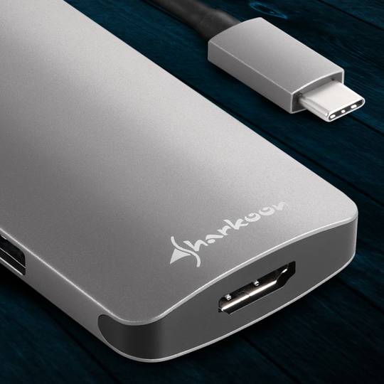 Sharkoon Hub USB 3.0 Type C avec HDMI en gris aluminium