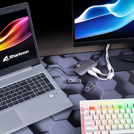 Sharkoon Hub USB 3.0 Type C avec HDMI en gris aluminium