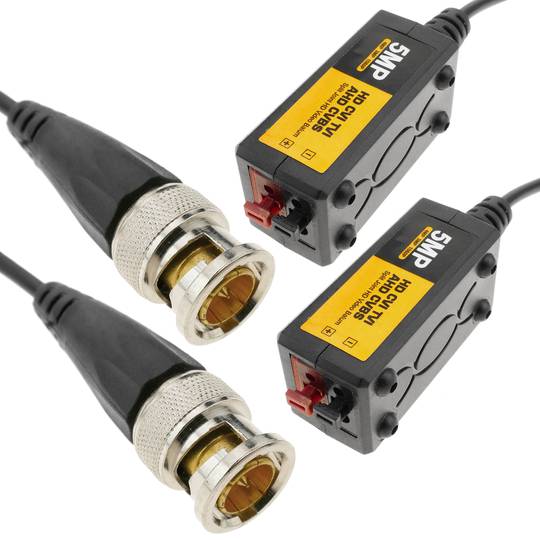 Passieve HD video balun CVI TVI AHD CVBS op 720p / 960p / 1080p / 3MP / 4MP / 5MP 400m 2-pack zwart en geel