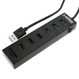 Concentrateur 6 ports et lecteur de carte mémoire USB 3.0 SD MicroSD MMC et RS 5 Gbps