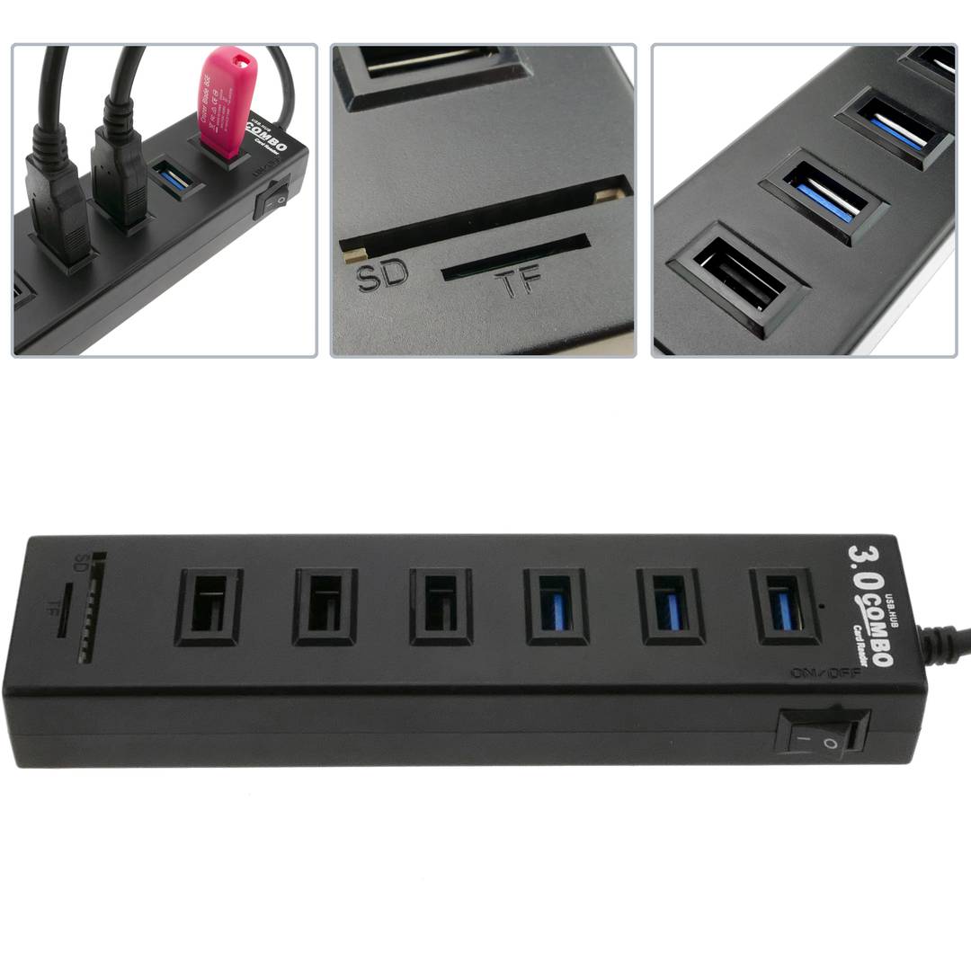Hub met 6 poorten en geheugenkaartlezer USB 3.0 SD MicroSD 5 Gbps