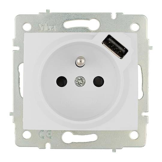 Base fissa per incasso senza cornice di 2P+T 16A 250V e USB 2.1A 5V Solera ERP60FUSB