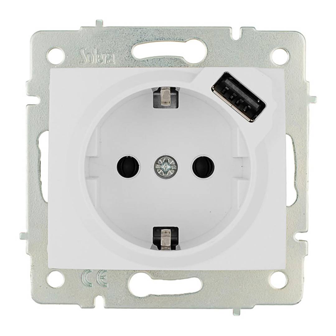 Base fija de empotrar sin marco de 2P+T 16A 250V y USB 2.1A 5V Solera ERP60USB