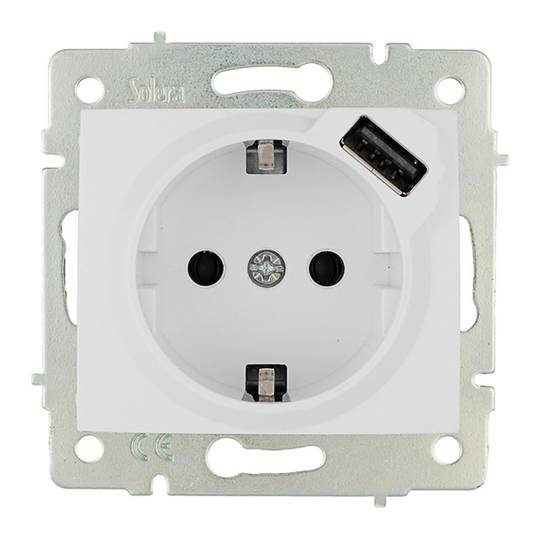 Base fija de empotrar sin marco de 2P+T 16A 250V y USB 2.1A 5V Solera ERP60USB