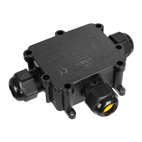 Wasserdichte Außenbox mit 3 IP68-Kabelverschraubungen, 9,3 x 7,3 x 3,8 cm für Solera BK-3PT-Anschlüsse