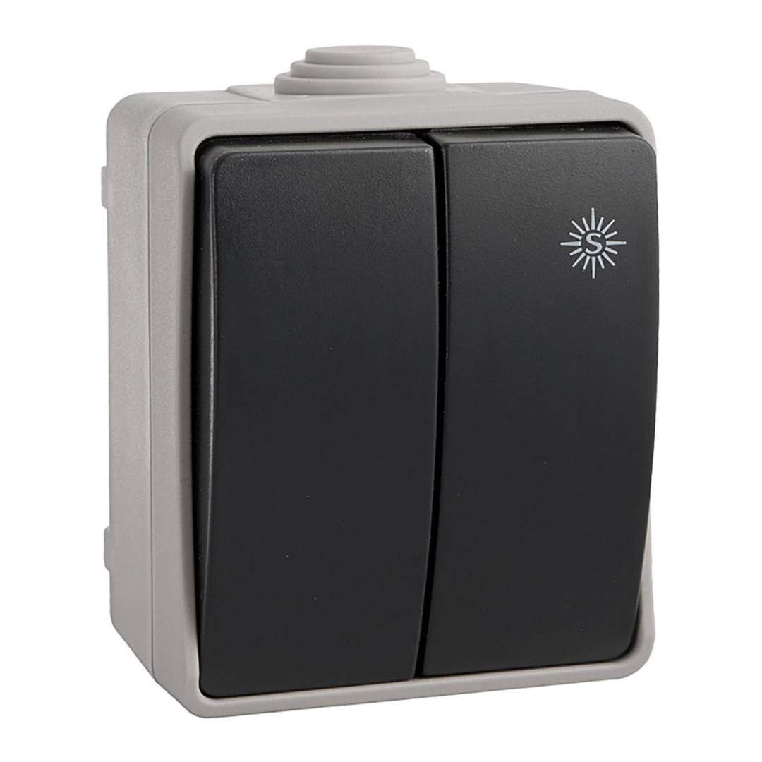 Conmutador doble 10AX 250V IP54 de 65 x 80 x 55mm Solera 3313