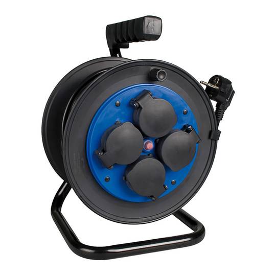 Avvolgicavo elettrico 4 Schuko 2P+T 16A 230V 50m con coperchio Solera 7427/1T
