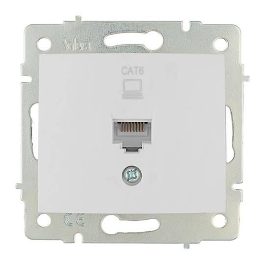 Inbouwdeksel zonder frame voor RJ45 cat6 databus van 83x81x10mm in witte kleur Solera ERP88
