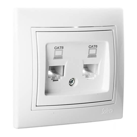 Double recessed cover with frame for RJ45 cat6 data socket 83x81x10mm white Solera ERP88/2U