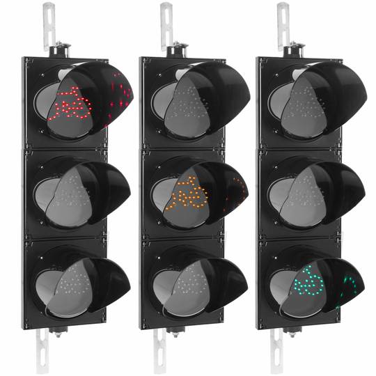 Indoor and outdoor bicycle traffic light IP65 black 3 x 200mm 12-24V with green, amber-yellow and red LED lights
