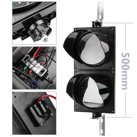 Semàfor per a interior i exterior IP65 negre de 2 x 200 mm de 220 VAC amb verd-fletxa i vermell-creu