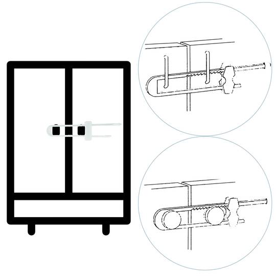 Child safety guard with double lock for cabinet doors