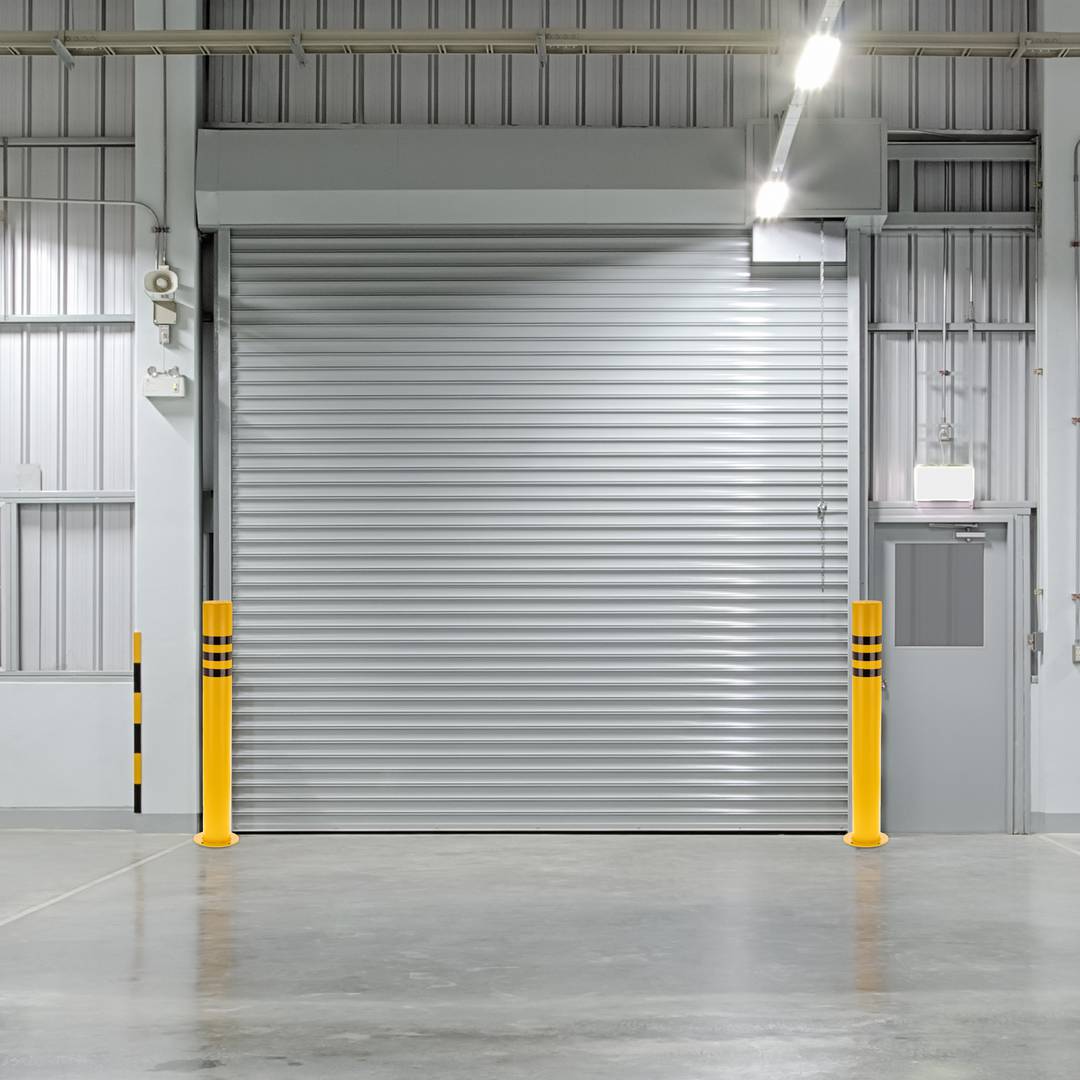 Dissuasor de aço com base pregada amarela 89x750mm