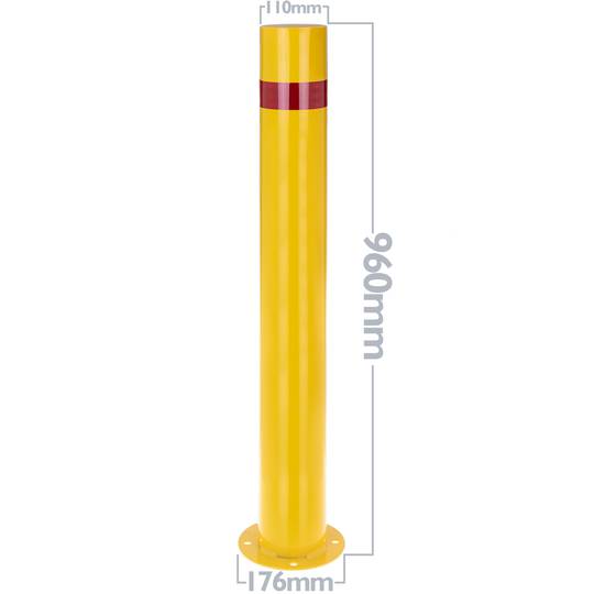 Słupek stalowy z podstawą przybijaną w kolorze żółtym 110 x 960 mm