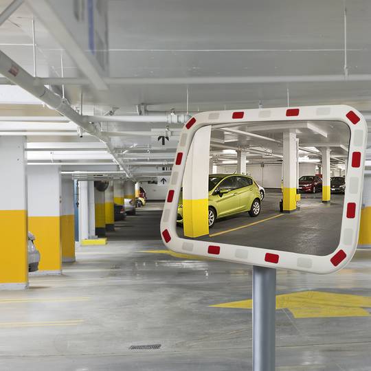 Espelho convexo de sinalização de segurança rectangular 80x60 cm com quadro bicolor