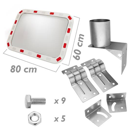 Espelho convexo de sinalização de segurança rectangular 80x60 cm com quadro bicolor