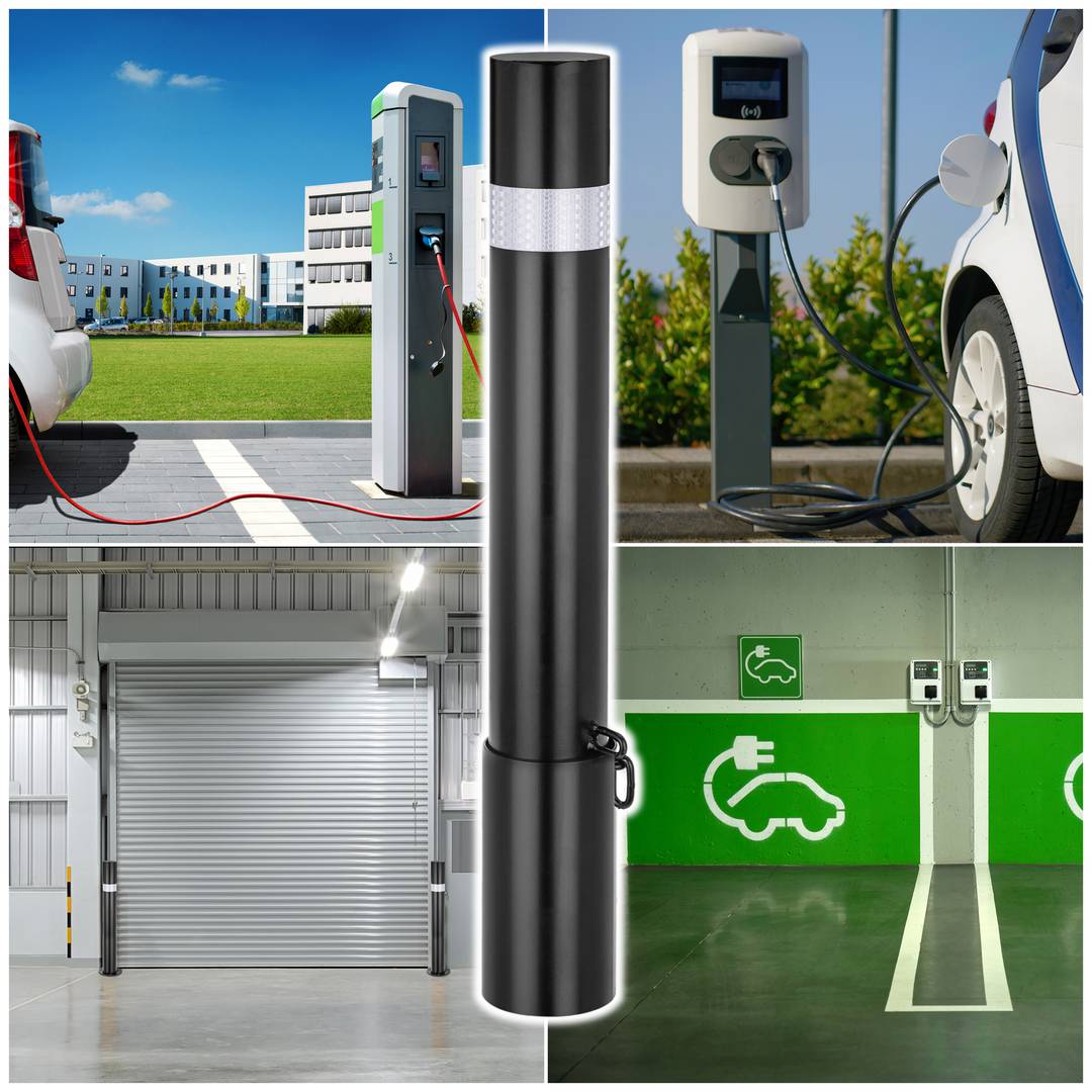 Pilona bolardo de acero con base enterrada removible 76x600mm de COLOR NEGRO