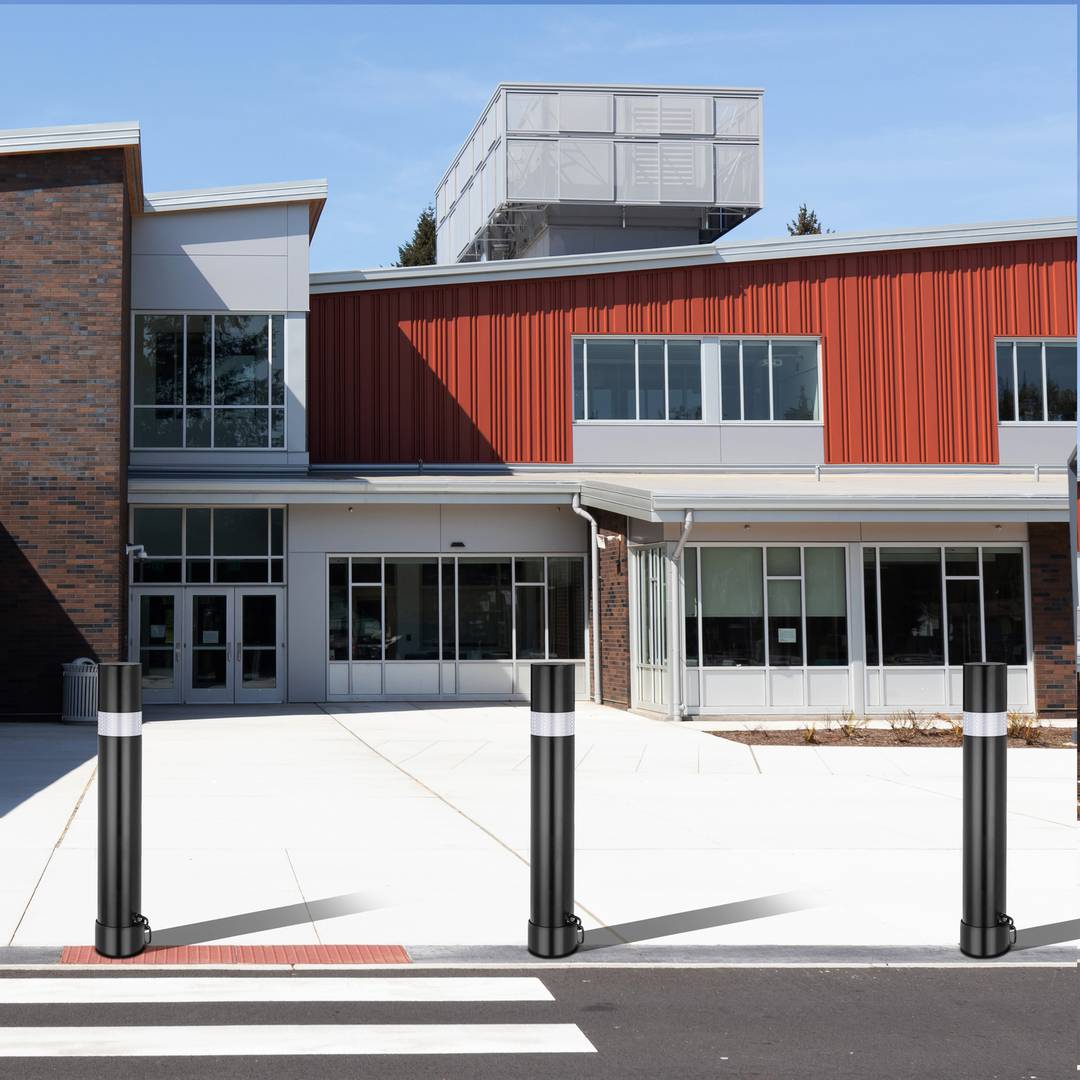 Pilona bolardo de acero con base enterrada removible 76x600mm de COLOR NEGRO