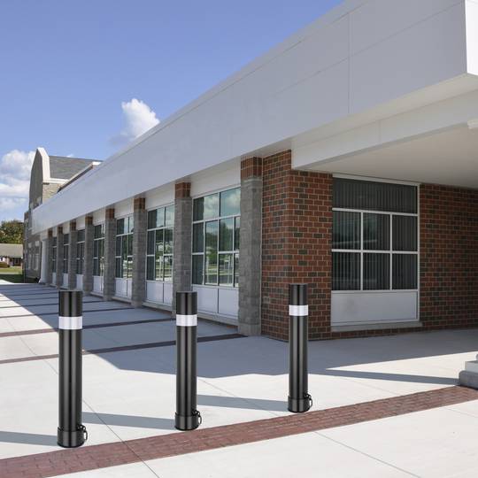 Pilona bolardo de acero con base enterrada removible 76x600mm de COLOR NEGRO