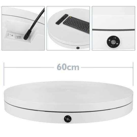 60 cm elektrisch draaibare voet. Wit roterend platform met afstandsbediening