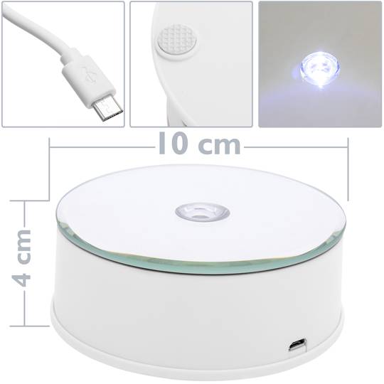 Podstawa obrotowa elektryczna 10cm biała z lusterkiem. Obrotowa platforma z oświetleniem LED
