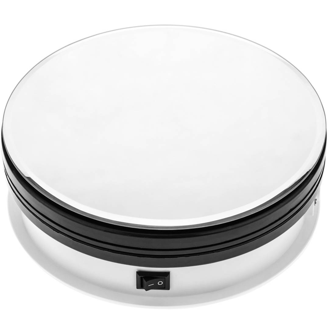 Powered rotating base display 15cm white lazy susan with mirror