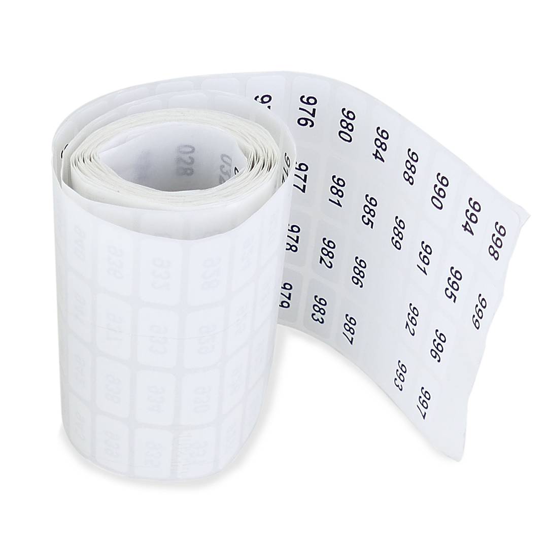 Spoel van serienummerlabels van 000 tot 999