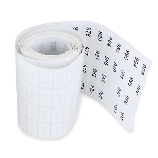 Spoel van serienummerlabels van 000 tot 999