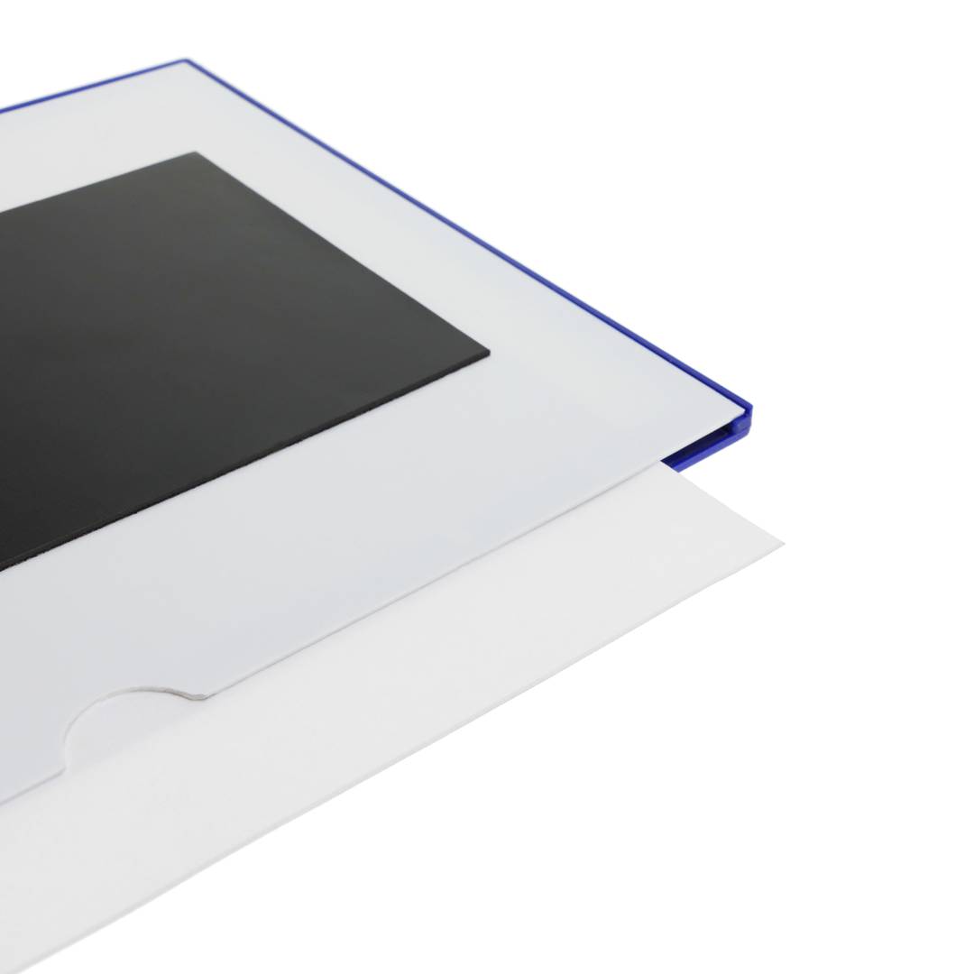 Etiqueta magnètica amb marc blau amb imant rètol de 115x81 mm