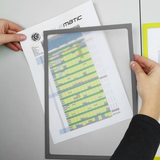 Suporte para display de documentos magnético em tamanho A4 com moldura cinzento flexível