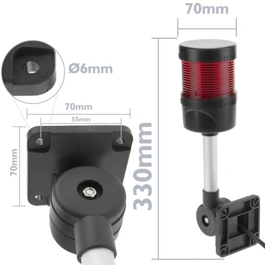 Industriële signaaltoren. Verkeerslicht met knipperend rood LED-licht 12 VDC