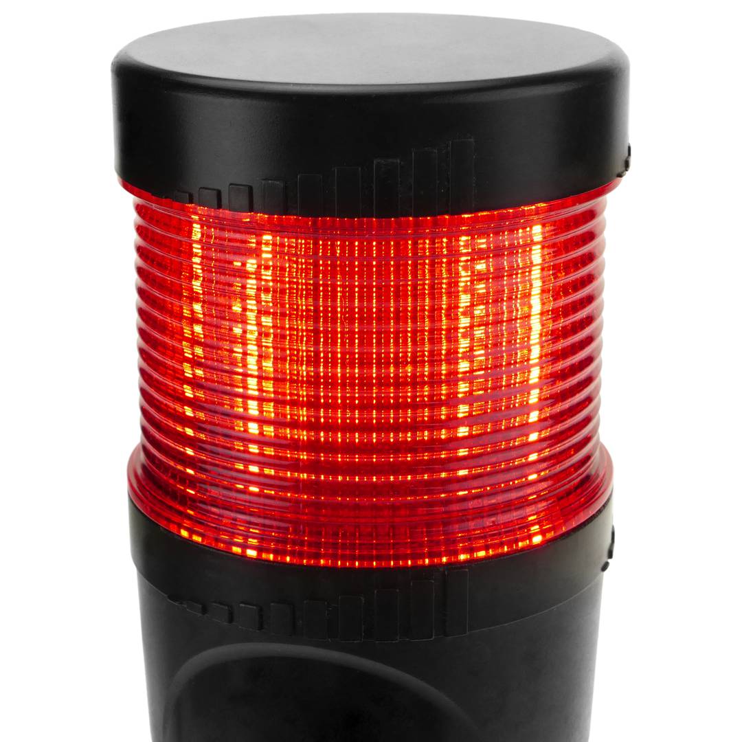 Industriële signaaltoren. Verkeerslicht met knipperend rood LED-licht 12 VDC
