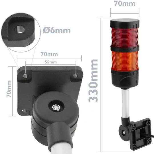 Torre de sinalização industrial. Semáforo com luz LED vermelha laranja intermitente 12 VDC