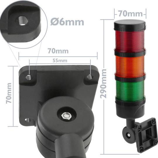 Tour de signalisation industrielle. Feu de signalisation avec lampes LED clignotante rouge orange verte 12 VDC