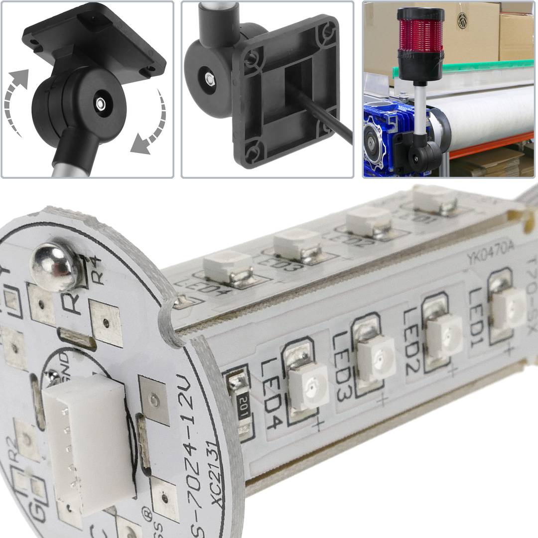 Tour de signalisation industrielle. Feu de signalisation avec lampe LED rouge 12 VDC noir