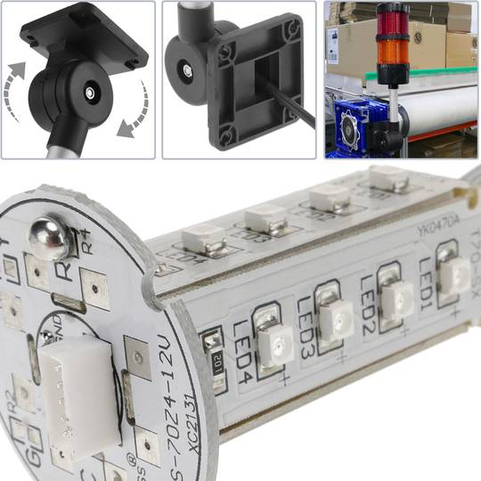 Tour de signalisation industrielle. Feu de signalisation avec lampes LED rouge orange 12 VDC noir