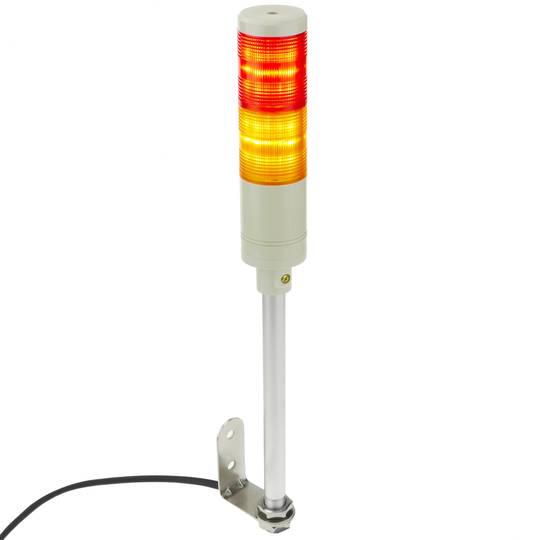 Industrial signaling tower lamp. Warning traffic light with red orange LED lights 12 VDC