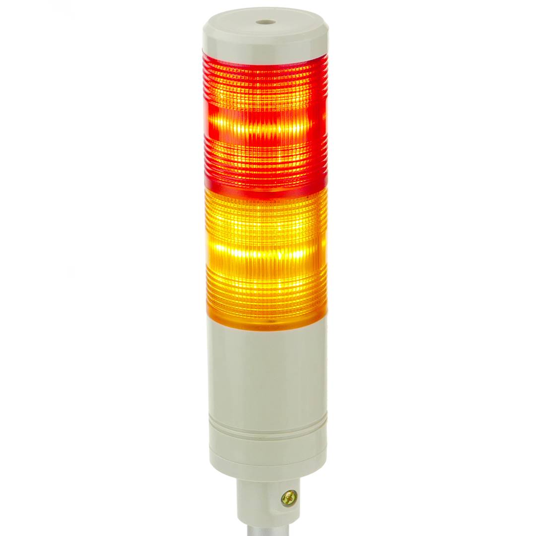 Industrial signaling tower lamp. Warning traffic light with red orange LED lights 12 VDC