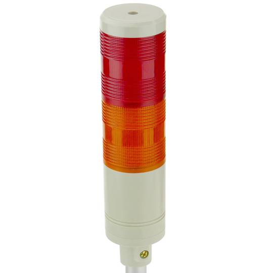 Industrial signaling tower lamp. Warning traffic light with red orange LED lights 12 VDC