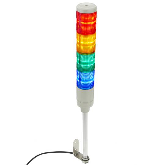 Tour de signalisation industrielle. Feu de signalisation avec lampes LED rouge orange vert bleu 12 VDC