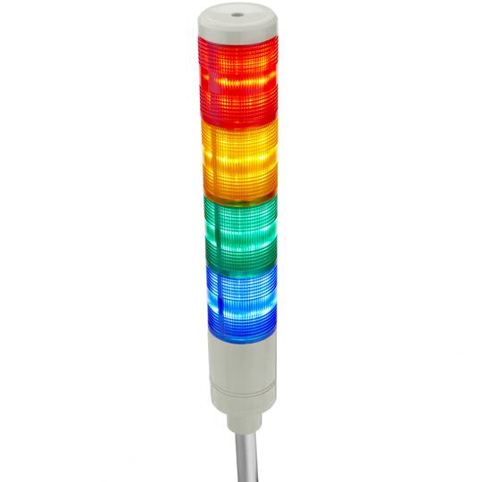 Tour de signalisation industrielle. Feu de signalisation avec lampes LED rouge orange vert bleu 12 VDC