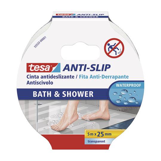 Nastro antiscivolo per bagno e doccia 5 mx 25 mm colore trasparente TESA 55533