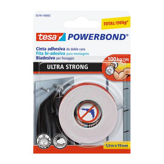 Extra sterke montagetape 1,5 mx 19 mm zwarte kleur TESA 55791