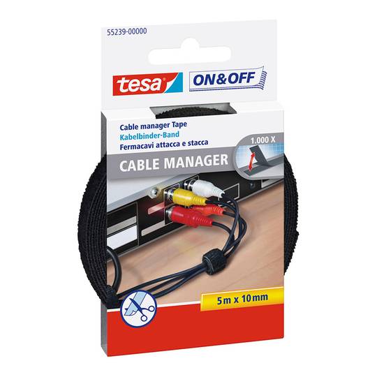 Cable organizer with closing tape of 5 mx 10 mm black color TESA 55239