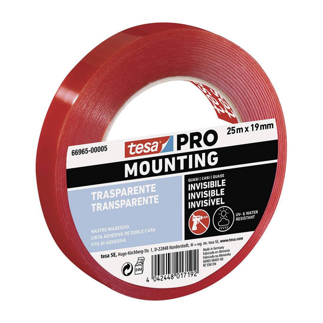 Cinta de doble cara Mounting Pro de 25 mx 19 mm color transparent TESA 66965