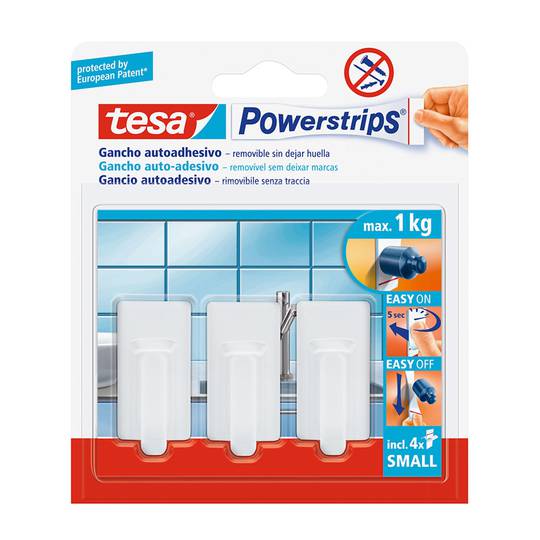 Ganchos adesivos TESA 57530 classic powerstrips com capacidade máxima de suporte até 1 kg