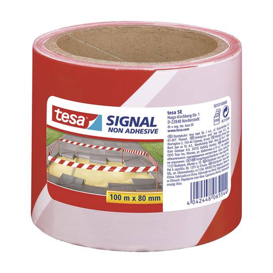 Non-adhesive beacon tape 100 mx 80 mm red and white TESA 58137