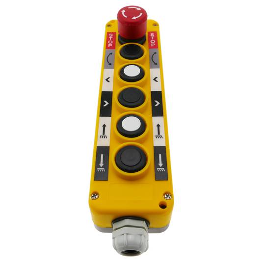 Doos met 2 + 2 + 1 tijdelijke drukknoppen en noodstop uit de LAY5-serie