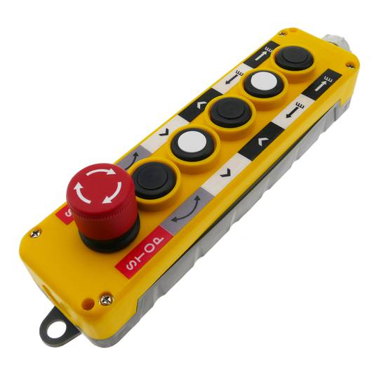 Doos met 2 + 2 + 1 tijdelijke drukknoppen en noodstop uit de LAY5-serie