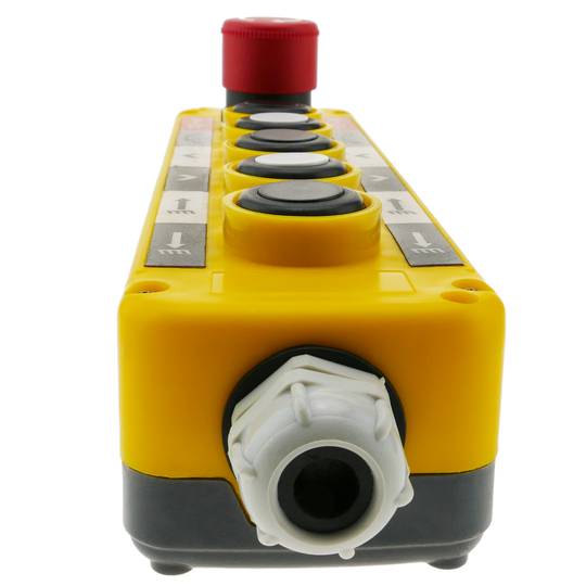 Doos met 2 + 2 + 1 tijdelijke drukknoppen en noodstop uit de LAY5-serie